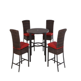 Hampton Bay Harper Creek Dark Brown 4-Piece Wicker Outdoor Bar Height chair Set with Chili Cushions