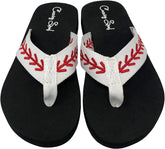 Cocomo Soul Baseball Embroidered Fabric Canvas Flip Flops ~ Size 11 ~ New