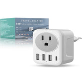 5-in-1 US to UK/EU Travel Adapter with 3 USB Ports & USB-C Fast Charging – Universal International Plug Converter