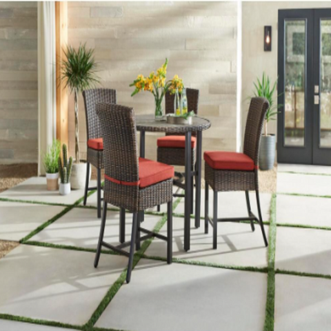 Hampton Bay Harper Creek Dark Brown 4-Piece Wicker Outdoor Bar Height chair Set with Chili Cushions