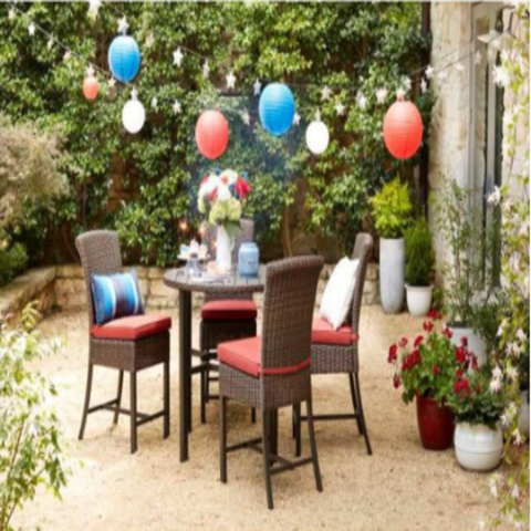 Hampton Bay Harper Creek Dark Brown 4-Piece Wicker Outdoor Bar Height chair Set with Chili Cushions