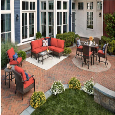 Hampton Bay Harper Creek Dark Brown 4-Piece Wicker Outdoor Bar Height chair Set with Chili Cushions