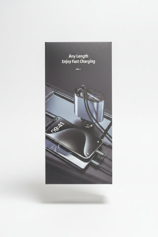 4-in-1 Retractable Fast Car Charger | 800mm Heavy-Duty Cable & LED Voltage Monitor