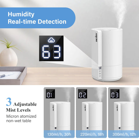 Sejoy Humidifier for Room, 3.5L Cool Mist Ultrasonic Easy Top Fill Humidifier,Auto Shut-off for Bedroom Office and Home,White