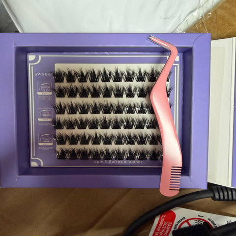 SWSKSP DIY Cluster Lash Extension Kit with Precision Applicator Tweezers & Comb