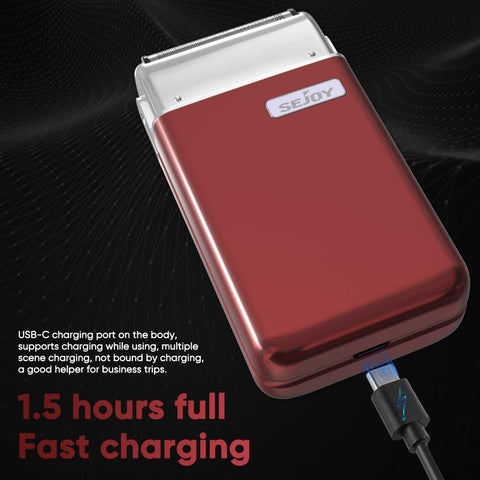 Sejoy Portable Electric Razor for Men with Toothed & Mesh Blades, Magnetic Adsorption Head, Dynamic Ribbon LED, IPX7, Mini Electric Foil Shaver for Men