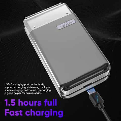 Sejoy Portable Electric Razor for Men with Toothed & Mesh Blades, Magnetic Adsorption Head, Dynamic Ribbon LED, IPX7, Mini Electric Foil Shaver for Men