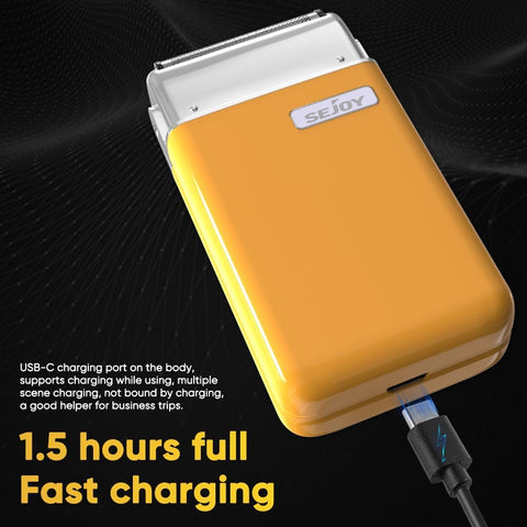 Sejoy Portable Electric Razor for Men with Toothed & Mesh Blades, Magnetic Adsorption Head, Dynamic Ribbon LED, IPX7, Mini Electric Foil Shaver for Men