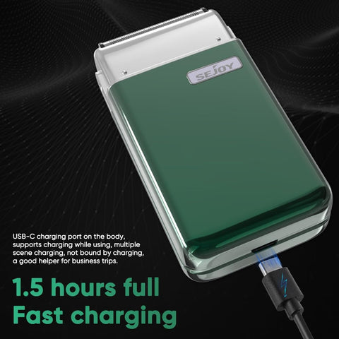 Sejoy Portable Electric Razor for Men with Toothed & Mesh Blades, Magnetic Adsorption Head, Dynamic Ribbon LED, IPX7, Mini Electric Foil Shaver for Men