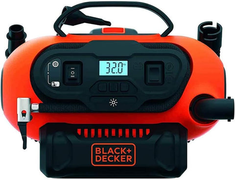 Black+Decker BDCINF18N-QS 11.0 Bar Compressor/Air Pump (Possible Power Source: 12V/230V Connection or 18V Battery 160PSI for Tyres, Balls, Wheelchairs, with 2 Operating Modes and Pumping Mode