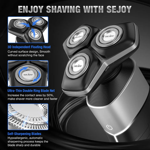 Sejoy Knight Electric Shaver Set - 5-in-1 Grooming Kit for Men, High-Speed Motor, Self-Sharpening Blades, Waterproof, USB Charging