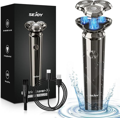 Sejoy Electric Shaver Razor for Men Face,3D Rechargeable Rotary Shaver,IPX7 Waterproof,Anti-Pinch Electric Razor for Shaving Face,Magnetic Shaver Head