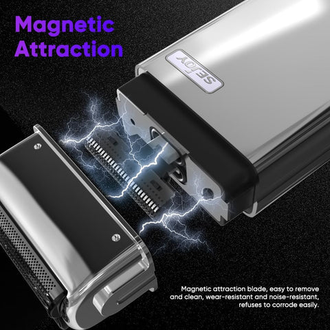 Sejoy Portable Electric Razor for Men with Toothed & Mesh Blades, Magnetic Adsorption Head, Dynamic Ribbon LED, IPX7, Mini Electric Foil Shaver for Men