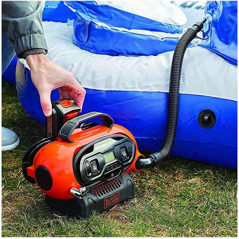 Black+Decker BDCINF18N-QS 11.0 Bar Compressor/Air Pump (Possible Power Source: 12V/230V Connection or 18V Battery 160PSI for Tyres, Balls, Wheelchairs, with 2 Operating Modes and Pumping Mode