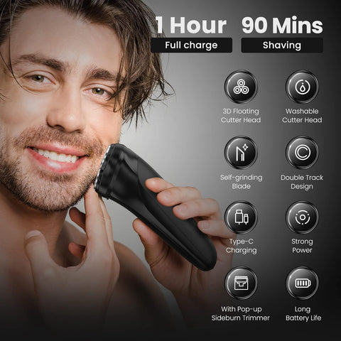 3D Electric Shaver Rotary Shavers,Electric Razor for Men,Rechargeable Electric Razor Shaving Machines,with Pop-up Trimmer,1 Hour Fast Charging,90-Min Shaving,3D Floating Head,LCD Power Indicator