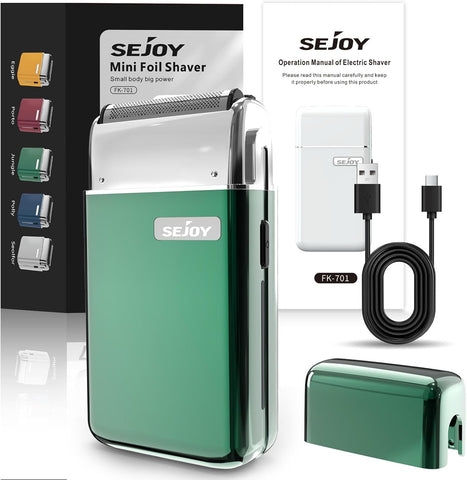 Sejoy Portable Electric Razor for Men with Toothed & Mesh Blades, Magnetic Adsorption Head, Dynamic Ribbon LED, IPX7, Mini Electric Foil Shaver for Men