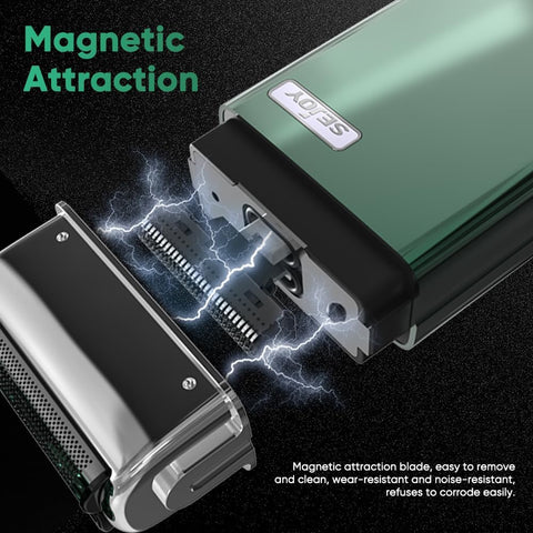 Sejoy Portable Electric Razor for Men with Toothed & Mesh Blades, Magnetic Adsorption Head, Dynamic Ribbon LED, IPX7, Mini Electric Foil Shaver for Men