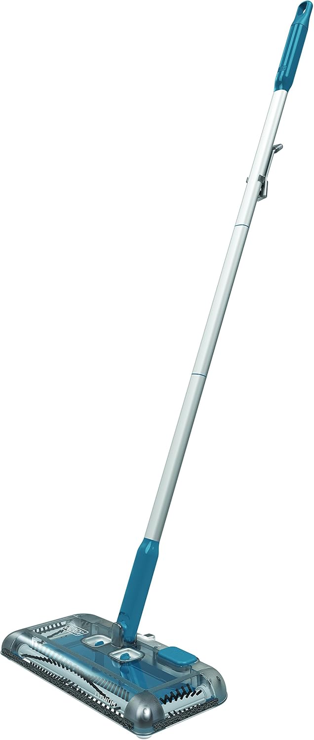 BLACK+DECKER PSA115B-QW Cordless Motorised Sweeper with Swivel Head, 30 Minutes Battery Life and 10-Hour Charge on Base, 300 ml, 3.6 V