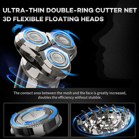 Sejoy Electric Shaver Razor for Men Face,3D Rechargeable Rotary Shaver,IPX7 Waterproof,Anti-Pinch Electric Razor for Shaving Face,Magnetic Shaver Head