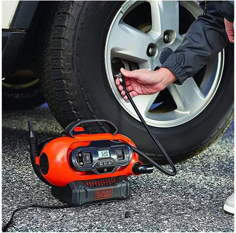 Black+Decker BDCINF18N-QS 11.0 Bar Compressor/Air Pump (Possible Power Source: 12V/230V Connection or 18V Battery 160PSI for Tyres, Balls, Wheelchairs, with 2 Operating Modes and Pumping Mode