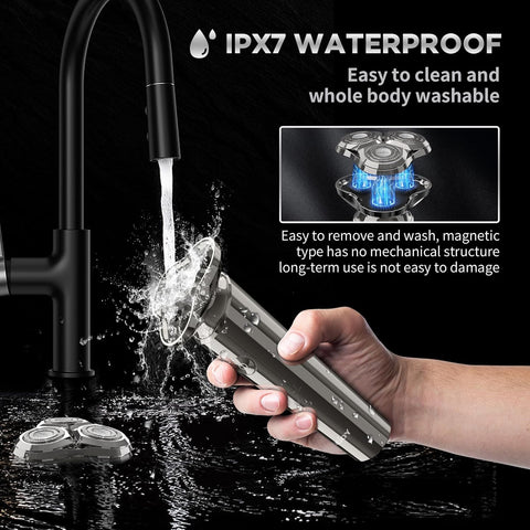 Sejoy Electric Shaver Razor for Men Face,3D Rechargeable Rotary Shaver,IPX7 Waterproof,Anti-Pinch Electric Razor for Shaving Face,Magnetic Shaver Head