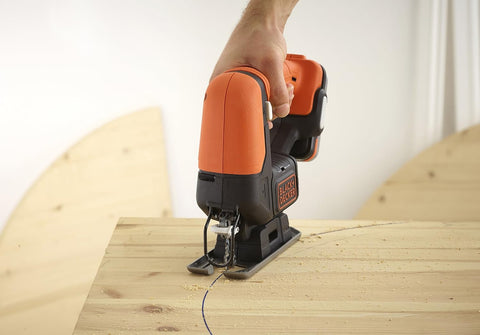Black+Decker BDCJS12N Cordless Jigsaw 12V with Sawing Function, High Quiet Running & Versatile Use with Tool-Free Saw Blade, Includes 1 Wood Saw Blade, Battery Free and USB Charging Cable