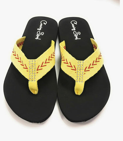 Cocomo Soul Baseball Embroidered Fabric Canvas Flip Flops ~ Size 11 ~ New