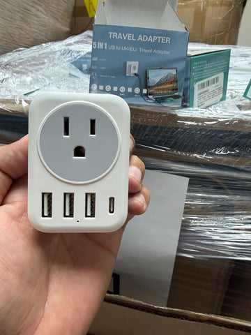 5-in-1 US to UK/EU Travel Adapter with 3 USB Ports & USB-C Fast Charging – Universal International Plug Converter