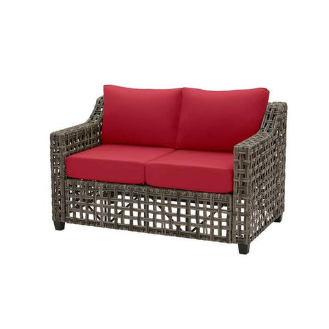 Briar Ridge Brown Wicker Outdoor Patio Loveseat with Chili‑Red CushionGuard Cushions