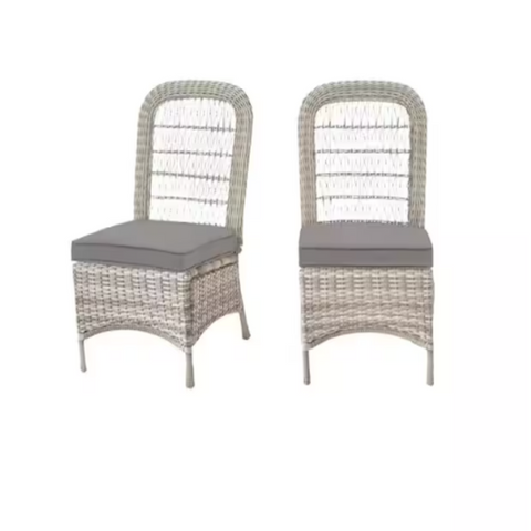 Wicker Outdoor Patio Armless Dining Chair with CushionGuard Stone ay CGrushions (2-Pack)