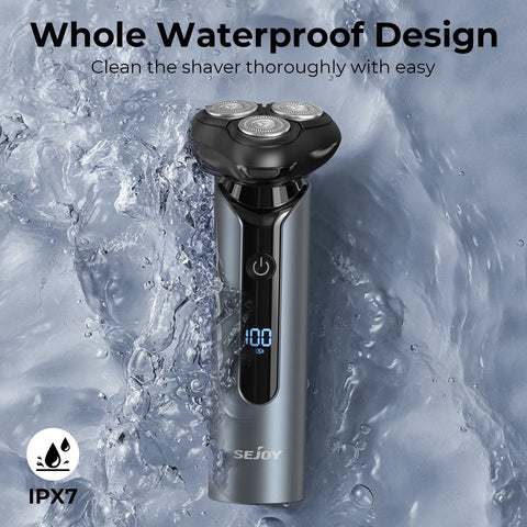 Sejoy Electric Shavers Razor for Men, Rechargeable Face 4D Rotary Shaver, Waterproof Wet & Dry, LED Display, Use for Home Travel