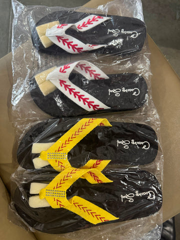 Cocomo Soul Baseball Embroidered Fabric Canvas Flip Flops ~ Size 11 ~ New