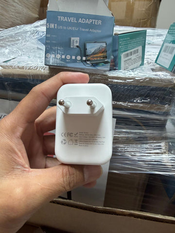 5-in-1 US to UK/EU Travel Adapter with 3 USB Ports & USB-C Fast Charging – Universal International Plug Converter