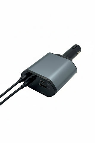 4-in-1 Retractable Fast Car Charger | 800mm Heavy-Duty Cable & LED Voltage Monitor