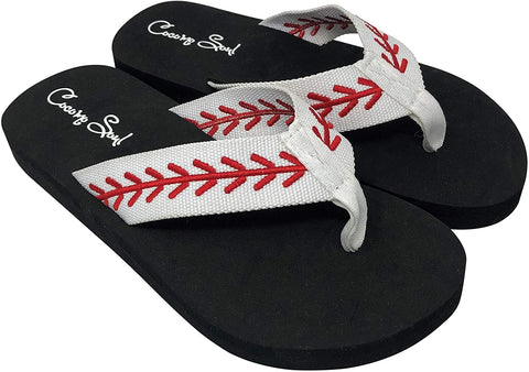Cocomo Soul Baseball Embroidered Fabric Canvas Flip Flops ~ Size 11 ~ New