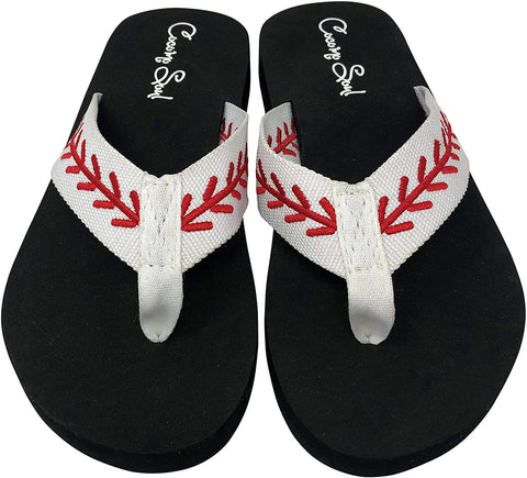 Cocomo Soul Baseball Embroidered Fabric Canvas Flip Flops ~ Size 11 ~ New