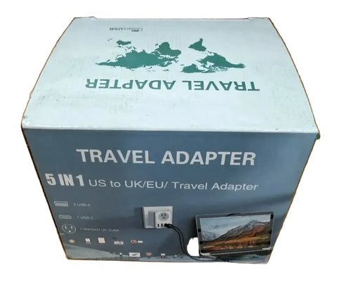 5-in-1 US to UK/EU Travel Adapter with 3 USB Ports & USB-C Fast Charging – Universal International Plug Converter